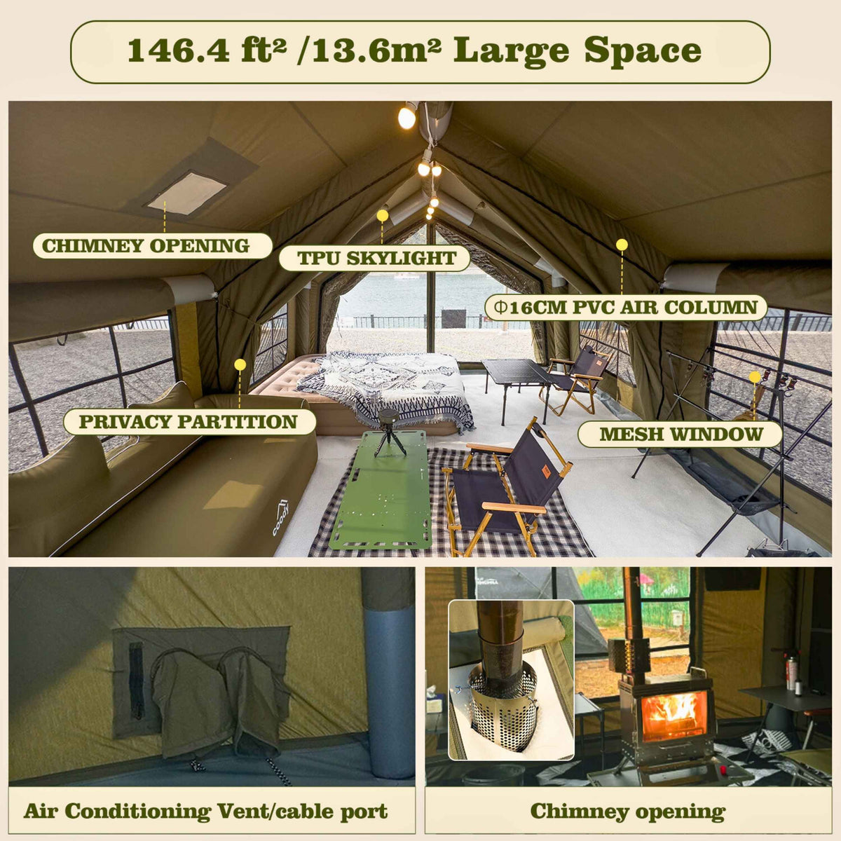 Coody Familia AirTent 13.6 Forest Green Inflatable Tent House for Camping (2-8 Person)