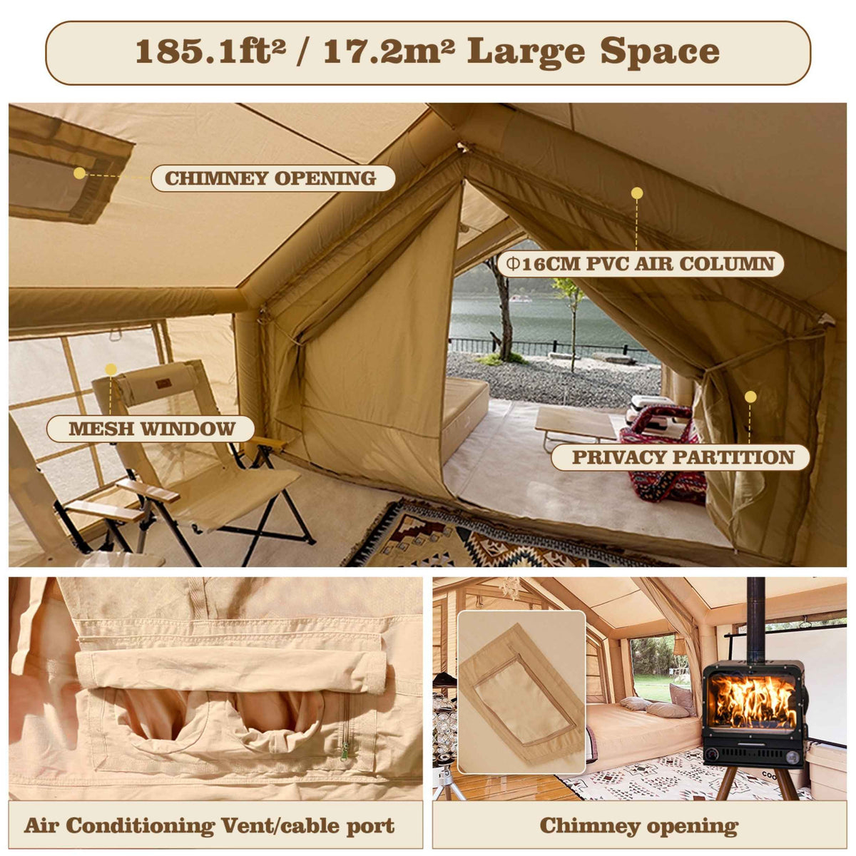 Coody Familia AirTent 17.2 Beige Inflatable Tent House for Camping (2-10 Person)