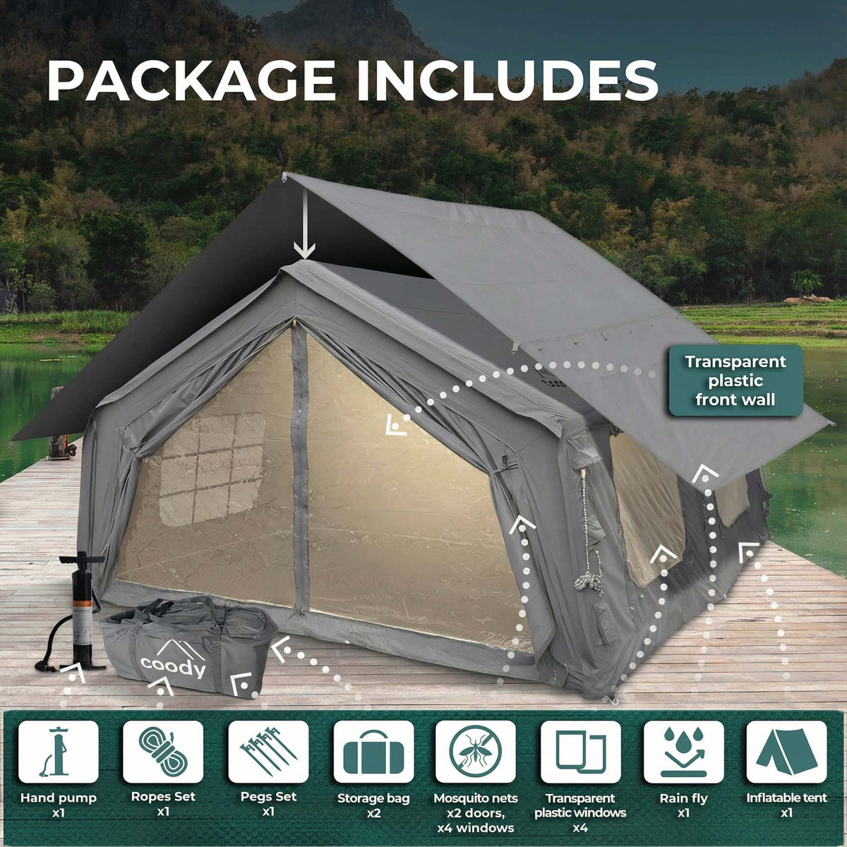 Coody Familia AirTent 17.2 gray Inflatable Tent House for Camping (2-10 Person)