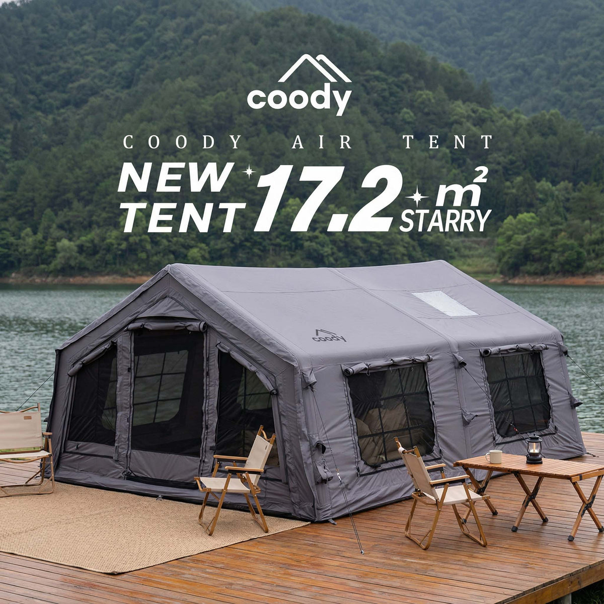 Coody Familia AirTent 17.2 gray Inflatable Tent House for Camping (2-10 Person)