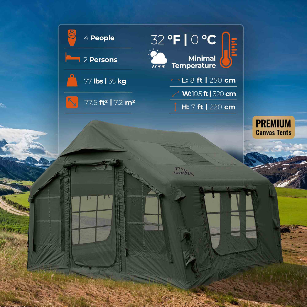 Coody 8.0 Air Tent Green - Inflatable Tent House for Camping (1-4 Person)