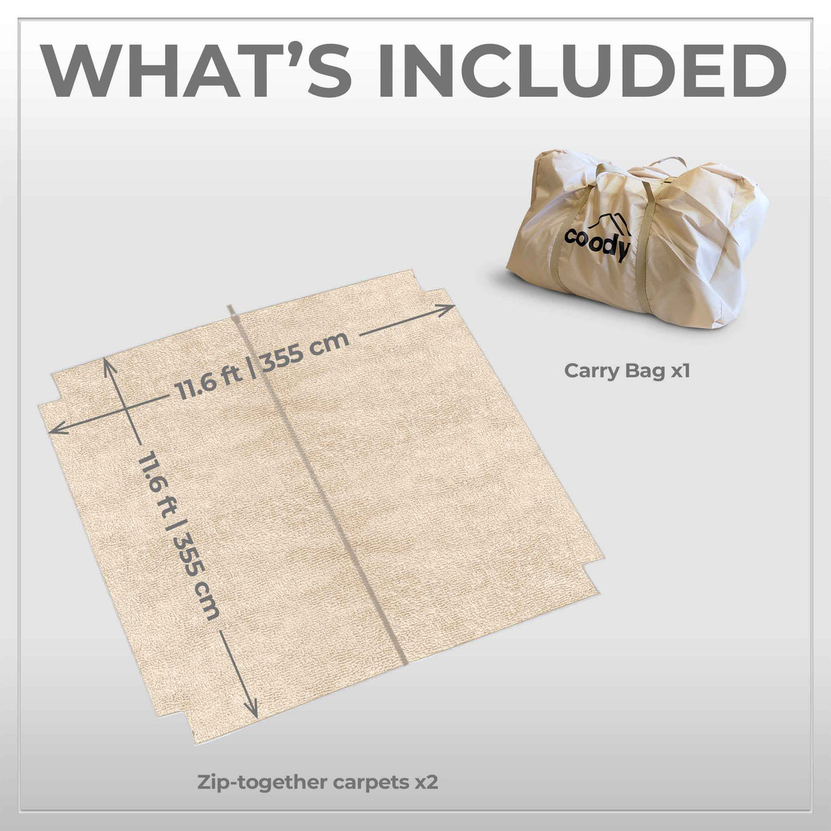 Coody Insulated Tent Carpet for Hub Inflatable Tent Padded Floor Mat Non-Slip Modular - Beige