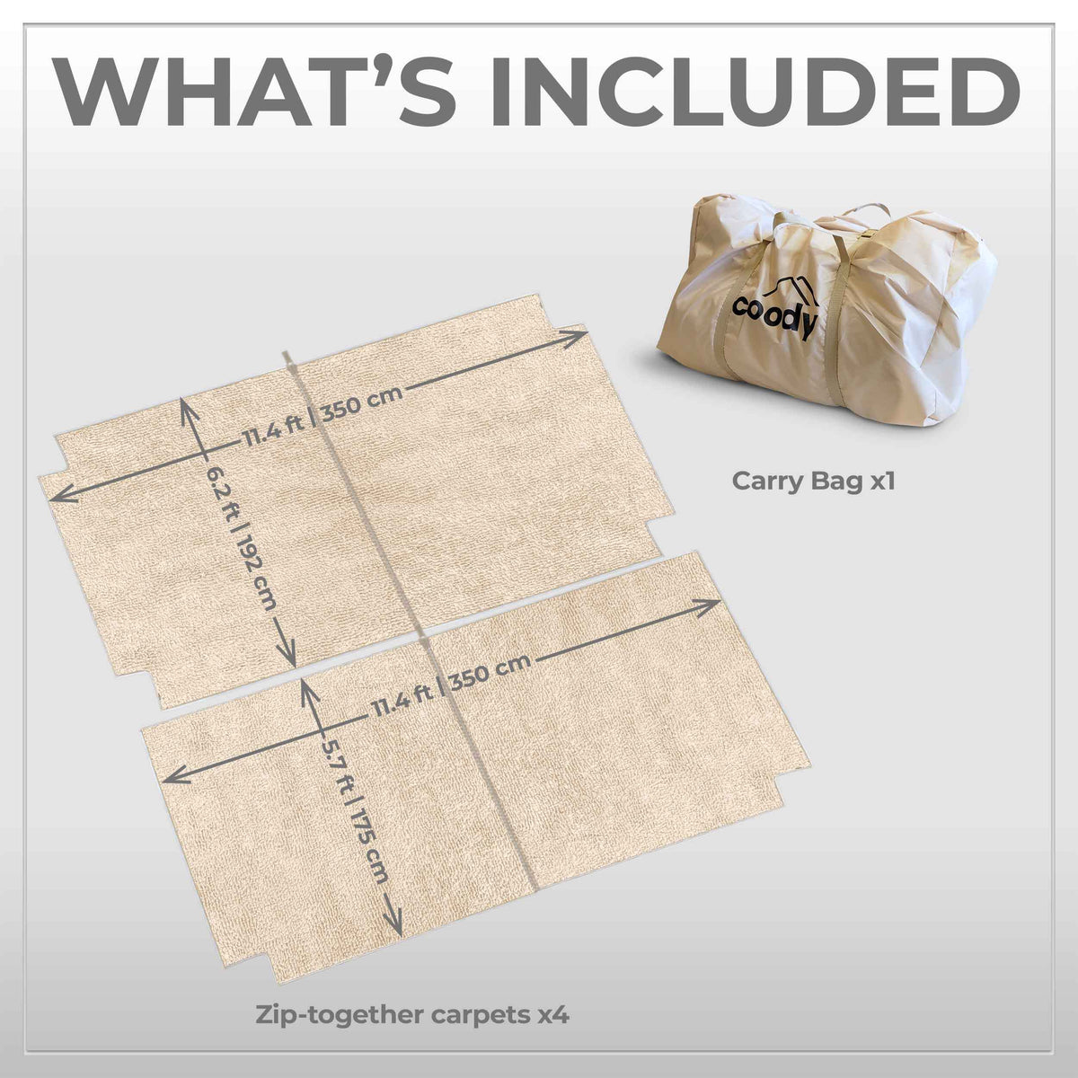 Coody Insulated Tent Carpet for Coody 13.6 Inflatable Tent Padded Floor Mat Non-Slip Modular - Beige