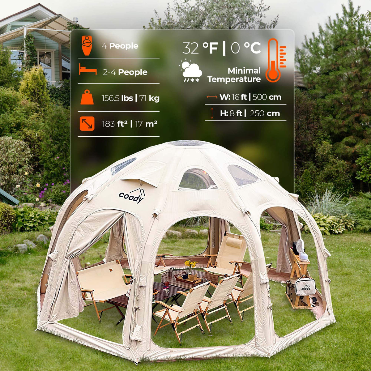 Coody Aurora Dome Beige Inflatable Shelter for Outdoors (2-4 person)