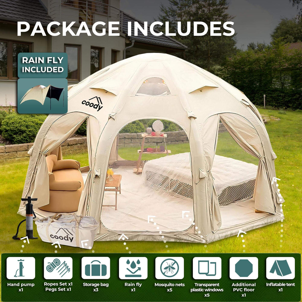 Coody Aurora Dome Beige Inflatable Shelter for Outdoors (2-4 person)
