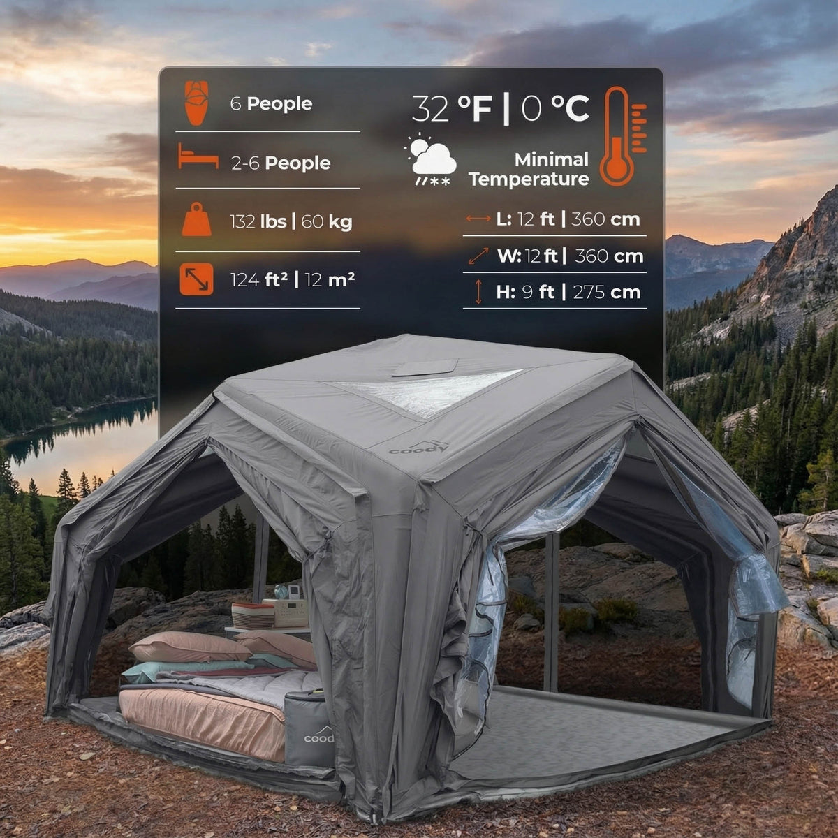 Coody AirTent Hub Shelter Gray Inflatable Tents for Camping (2-6 Person)
