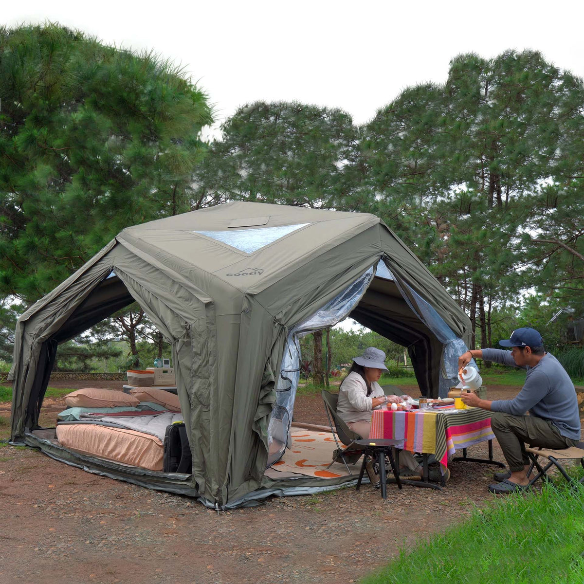 Coody AirTent Hub Shelter Green Inflatable Tents for Camping (2-6 Person)